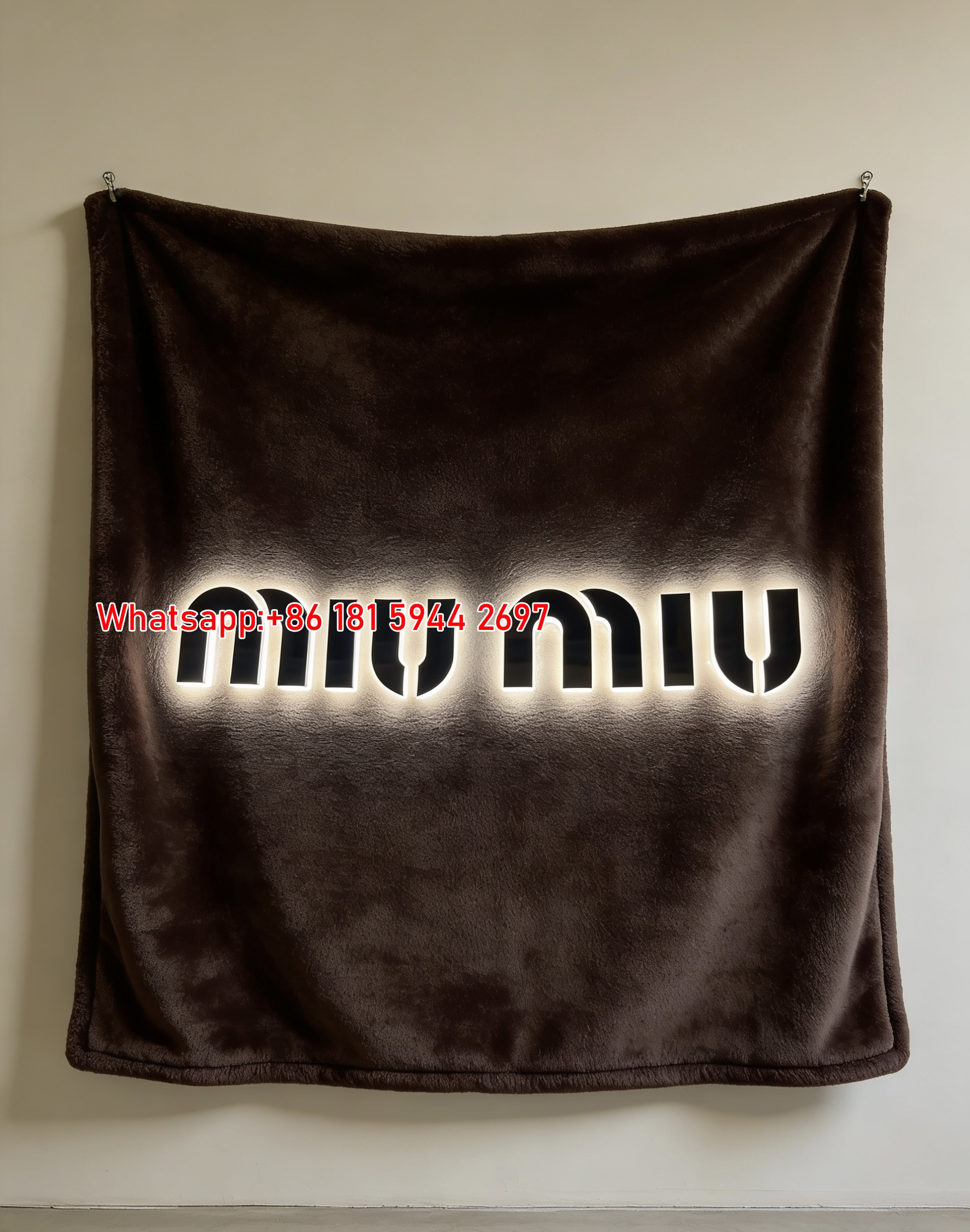 Miu Miu Neon Logo Print Flannel Throw Blanket IMG_0444